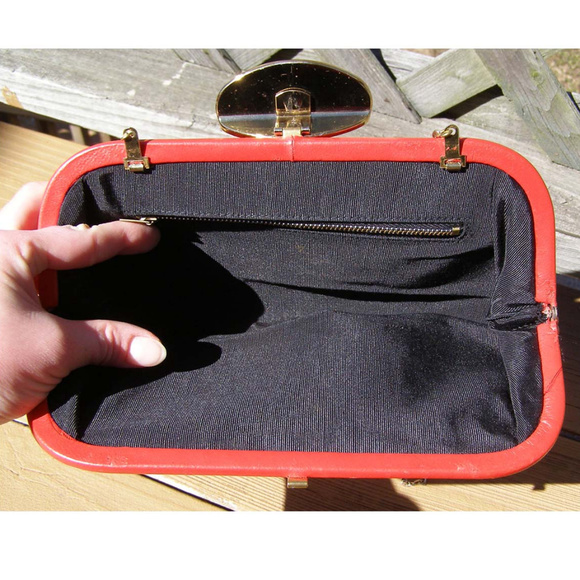 Vintage USA made Harry Levine red leather clutch